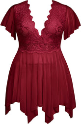 Babydoll de talla grande de Avidlove, lencería de encaje floral, camisón de malla con escote en V profundo