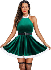 Vestido mini con cuello halter de Avidlove Vestido navideño Vestido de fiesta de terciopelo de corte A Vestido de Papá Noel