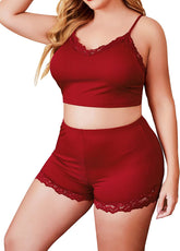 Conjunto de lencería de talla grande Avidlove con top de encaje con escote en V y pantalones cortos, conjunto de pijama