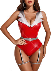 Lencería de cuero Avidlove para babydoll con entrepierna a presión y conjunto de liga de moda