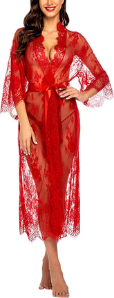 Avidlove Lange Spitzen-Dessous Kimono Robe Transparentes Babydoll-Nachthemd