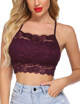 Bralette de encaje Avidlove para camisolas de cuello alto Top corto de doble capa con espalda cruzada