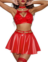 Avidlove Dessous-Set, PU-Lederrock, hoch tailliertes Kostüm-Outfit mit Halsband