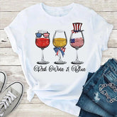 Wine Glass and American Flag T shirt