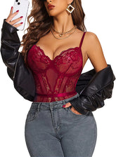 Body de encaje Avidlove con tirantes finos, sin mangas y malla transparente