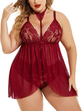 Avidlove Dessous in Übergröße für Spitzen-Babydoll, Netzstoff, Choker, Nachtwäsche, L-5XL