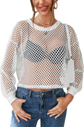 Top de red transparente de Avidlove, camisetas de red de manga larga, top corto