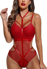Avidlove Einteiliger Teddy-Bodysuit für ausgeschnittene Babydolls, Choker-Dessous, Netz-Trikot, S-XXL