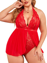 Avidlove Babydoll-Dessous in Übergröße mit Druckknopfverschluss im Schritt, Spitze, Nachthemd mit Neckholder und tiefem Ausschnitt, Netzstoff, Nachtwäsche, 14–24 W
