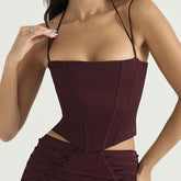 Corsé de satén color vino