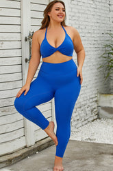 Conjunto de sujetador deportivo y leggings con espalda descubierta y torcida - Talla grande