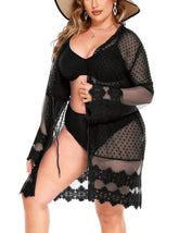 Swiss Dot Chiffon Lace Open Front Sheer Swimsuit