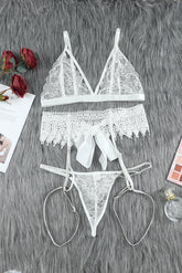 White Lace 3pcs Bra and Panty Sets
