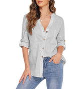 Baumwollhemden mit Knopfleiste und V-Ausschnitt