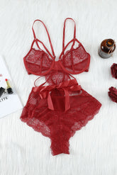 Body de encaje de rejilla roja