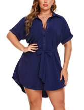 Button Down Tie Waist Collared Dresses