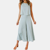 2-teiliges Set aus bauchfreiem Top und Hose mit weitem Bein