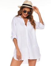 Linen Style Blouse Cuffed Sleeve Shirts