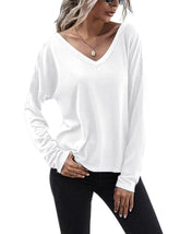 Lässige Langarm-T-Shirts mit tiefem V-Ausschnitt