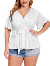 V-Neck Casual Tunics Ruffle T-Shirts