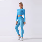 Traje de yoga sin costuras, top de manga larga y leggings