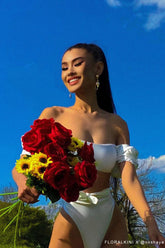 Top de bikini de manga corta abullonada en color blanco