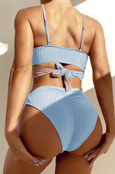 Skyblue Rib Colorblock High-Waist Bikini Bottoms