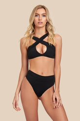 Black Crossing Color Blocked Bikini Top