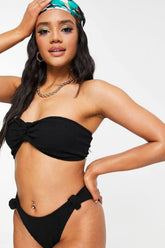 Crinkle Knot Bandeau High Waist Bikini Set - Schwarz/Neongrün/Gelb/Grün/Pink