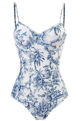 Traje de baño de una pieza con estampado de jungla y balconette - Azul/verde