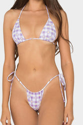 Conjunto de bikini de triángulo con cuello halter y lazos laterales con detalle de aro - Flores lilas