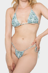 Conjunto de bikini de triángulo con cuello halter y lazos laterales con detalle de aro - Verde lavanda