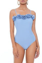 Light Blue Rosette Bustier One Piece Swimsuit