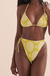 Yellow Floral Triangle Halter High Waist Bikini Set