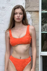 Conjunto de bikini deportivo de cintura alta con toalla de rizo floral - Naranja