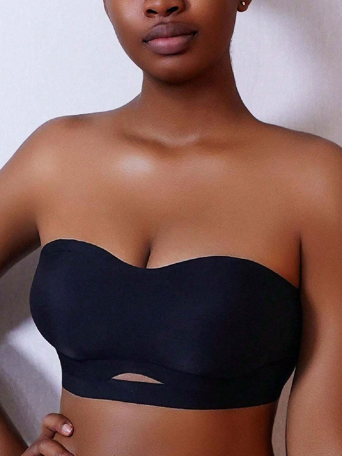 Solid Color Seamless Cutout Sexy Strapless Push-Up Bra Black