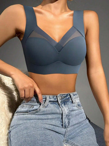 Women's Mesh Seamless Smooth Comfort Wire Free Bra Navy