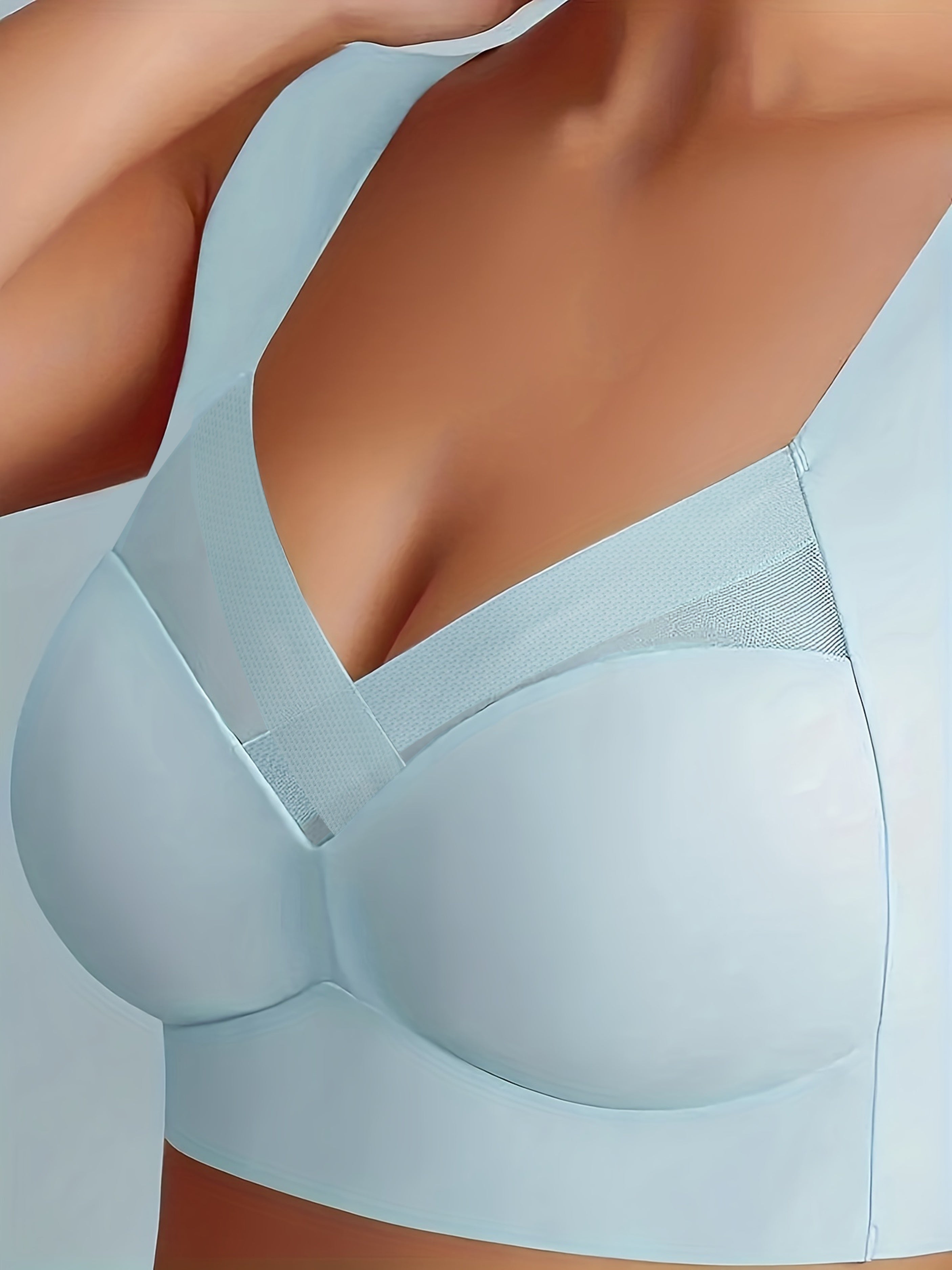 Women's Mesh Seamless Smooth Comfort Wire Free Bra Lightblue