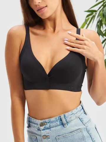 Verstellbarer nahtloser Push-up-BH mit Frontverschluss in Schwarz