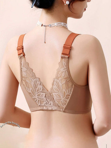 Sexy Lace Comfortable Breathable Front Closure Bra Khaki