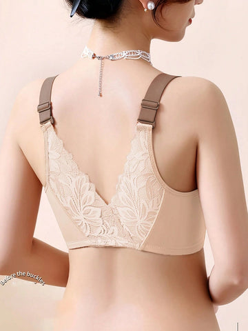 Sexy Lace Comfortable Breathable Front Closure Bra Beige