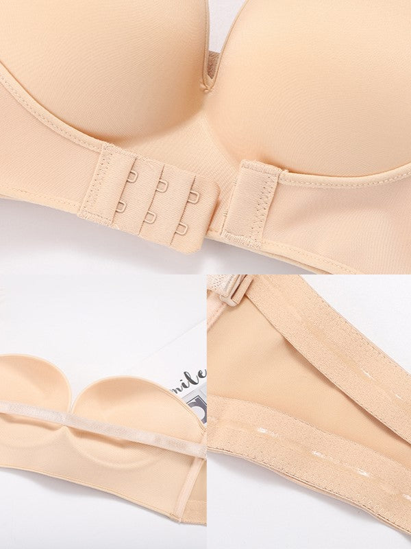 Strapless Invisible Push-up Front Buckle Non-Slip Wireless Lift Bra Beige