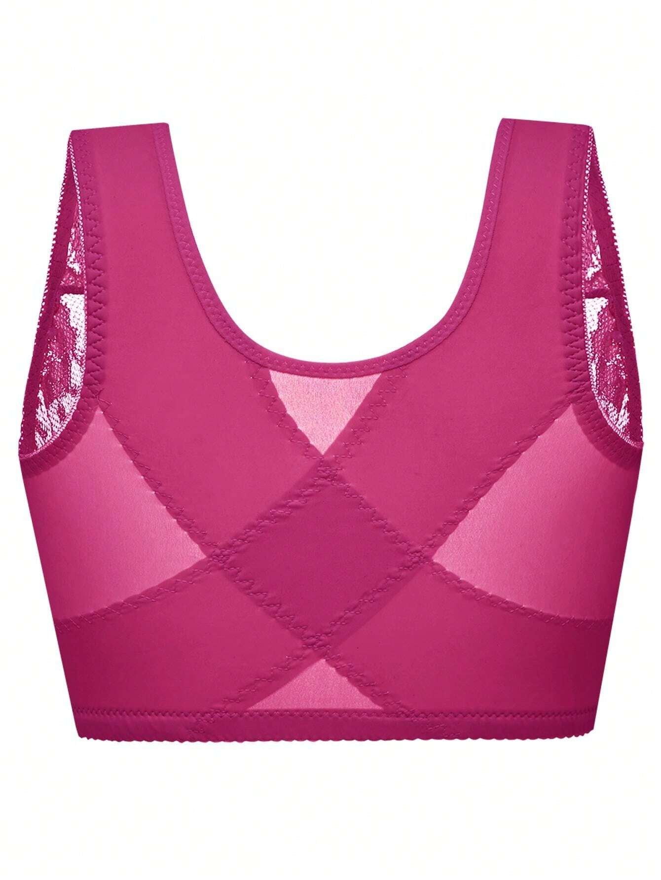 Plus Size Front Closure Lace Butterfly Wireless Bra Fuchsia