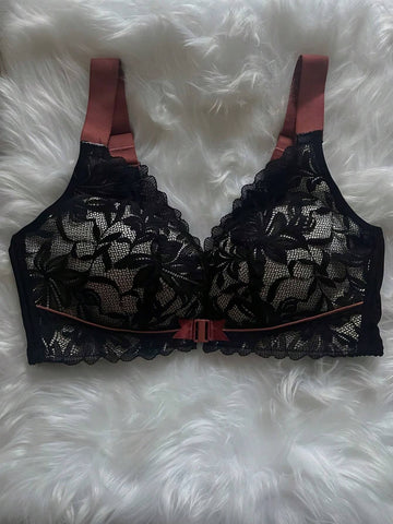 Sexy Lace Comfortable Breathable Front Closure Bra Black