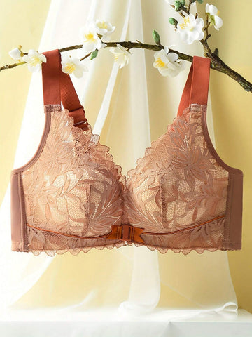 Sexy Lace Comfortable Breathable Front Closure Bra Khaki