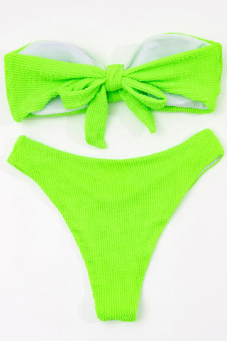 Ruched Bust Bandeau Bikini Set  - Green