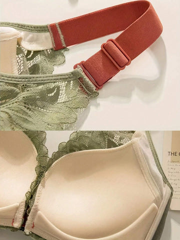 Sexy Lace Comfortable Breathable Front Closure Bra Green