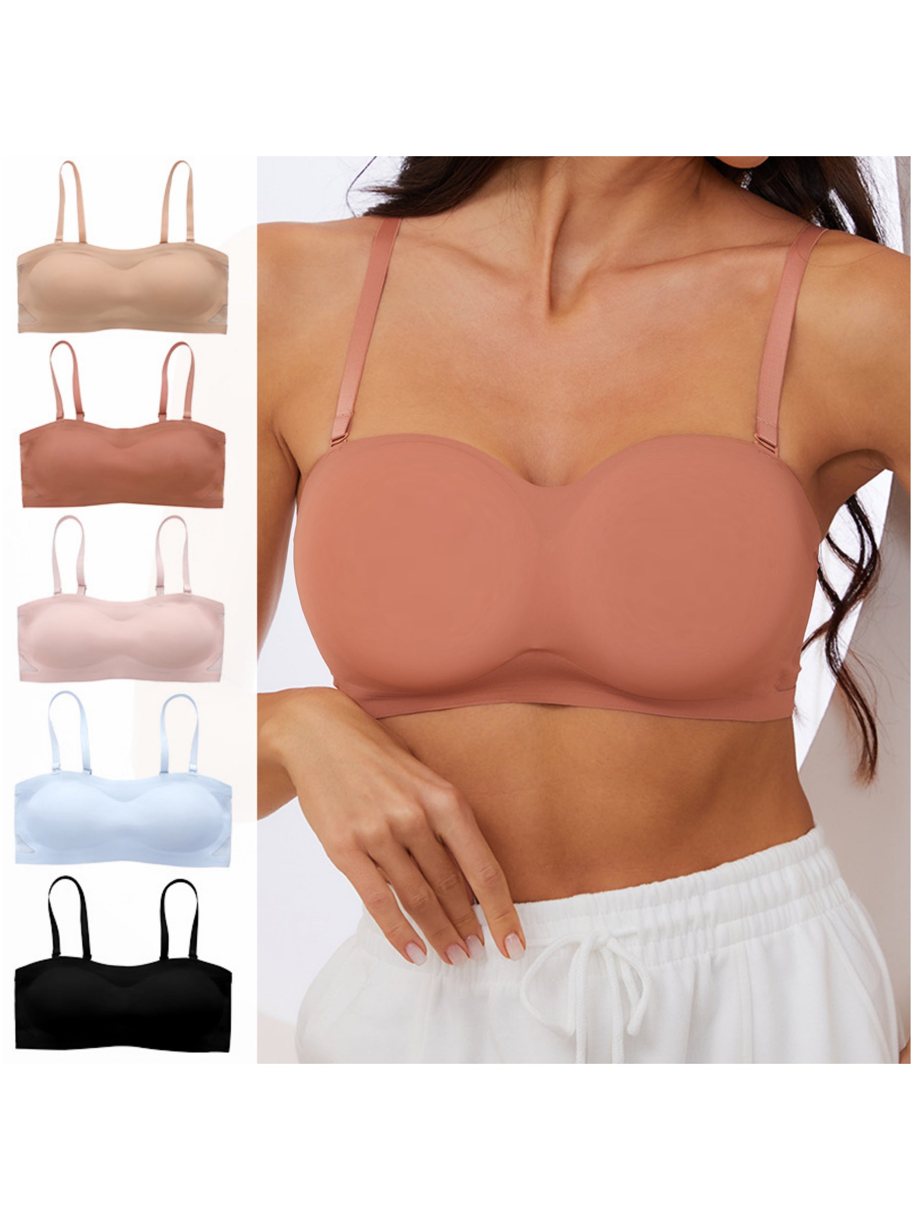 Seamless One-piece Glossy Thin Push-up Anti-Sagging Bra Brown