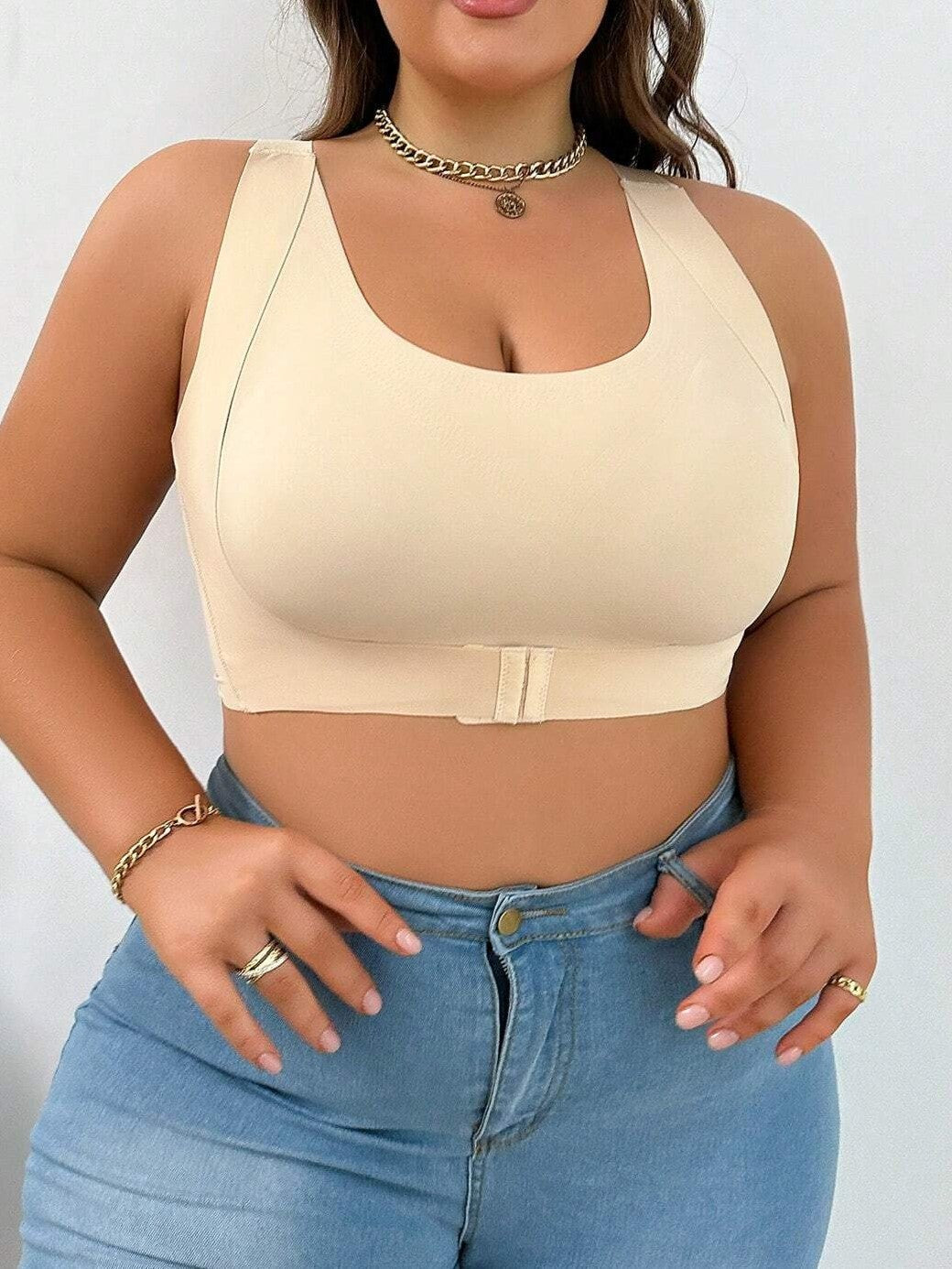 Plus Size Push-up-BH mit Frontverschluss ohne Bügel Beige