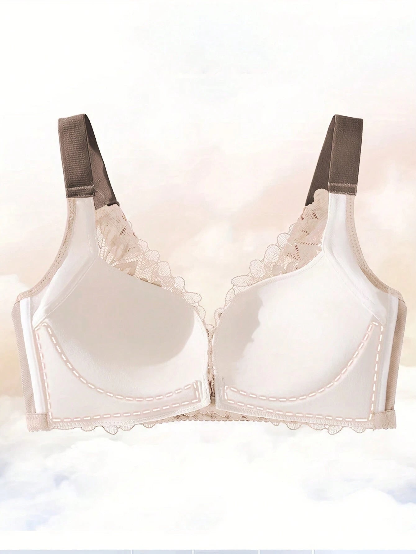 Sexy Lace Comfortable Breathable Front Closure Bra Beige